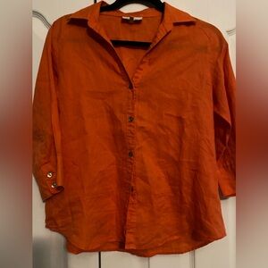 100% Linen Vibrant Orange Women's Button Down Shirt